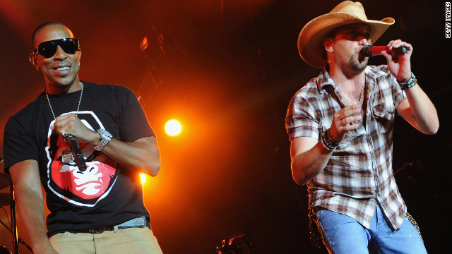 Ludacris joins Jason Aldean onstage at Aaron's Amphitheatre on Friday in Atlanta. 