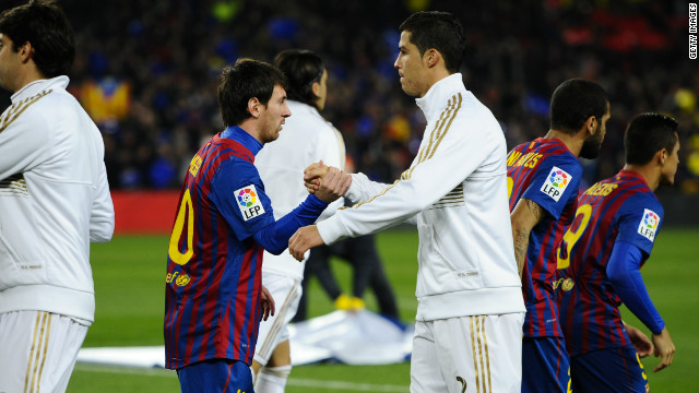 Barcelona's Lionel Messi (left) and Real Madrid's Cristiano Ronaldo (right) -- widely considered the two best players in the world -- shake hands before the 'El Classico' derby between Spain's two biggest clubs. But is the huge wealth of Barca and Real damaging the rest of Spanish football?