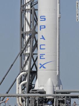 The Falcon 9 rocket awaits May's launch date.