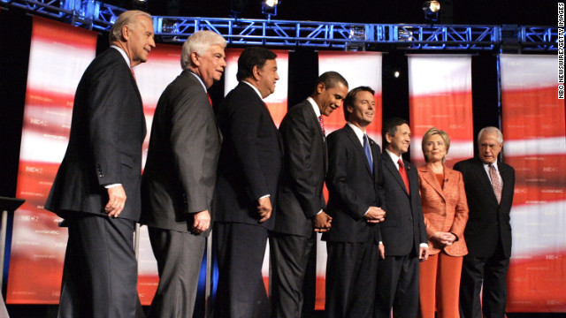 In September 2007, Edwards attends a Democratic presidential debate in Hanover, New Hampshire.