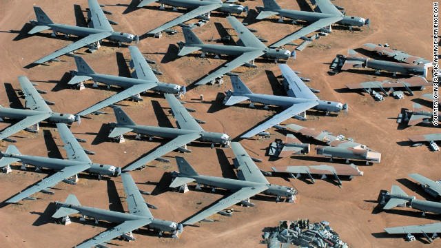 Rows of retired B-52 bombers fill <a href='http://www.amarcexperience.com/Default.asp' target='_blank'>"The Boneyard" of the 309th Aerospace Maintenance and Regeneration Group</a> based at Davis-Monthan Air Force Base near Tucson, Arizona. Click through the photos to see additional places that attract aviation enthusiasts.