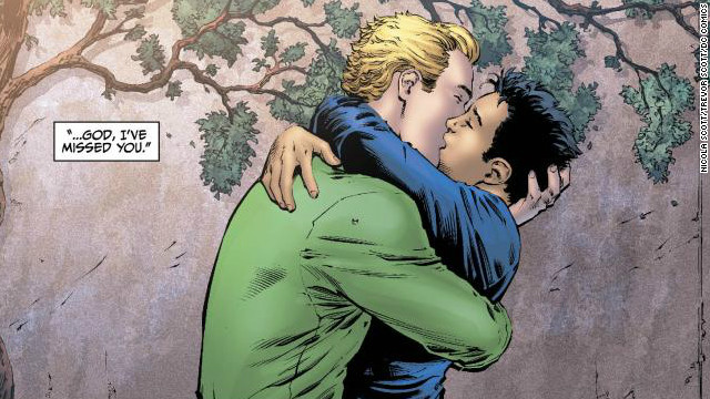 In "Earth Two" #2, Alan Scott, the first Green Lantern, was <a href='http://geekout.blogs.cnn.com/2012/06/12/is-a-comic-book-characters-sexual-orientation-really-news/'>reintroduced as a gay man</a> in 2012, though it was in a separate continuity.