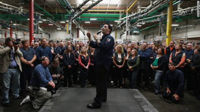 Walker visits Quad Graphics during a campaign stop in Sussex, Wisconsin, on June 1.