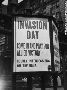 A sign outside of Trinity Church in New York invites worshippers to pray for Allied victory in the D-Day invasion.