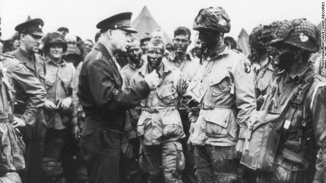 Eisenhower gives the order of the day to paratroopers in England. "Full victory -- nothing else" was the command just before they boarded their planes to participate in the first wave. The invasion -- code-named Operation Overlord -- had been brewing for more than two years.