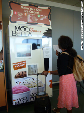 At Boston's Logan International Airport, you can simply step up to the MooBella interactive touch screen, key in your choices, and in less than a minute, out pops your tasty made-to-order frozen concoction. <a href='http://www.massport.com/logan-airport' target='_blank'>www.massport.com/logan-airport</a><br/><br/><br/><br/>