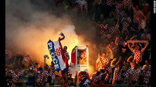 Croatia fans ignite flares during Sunday's match against Ireland.