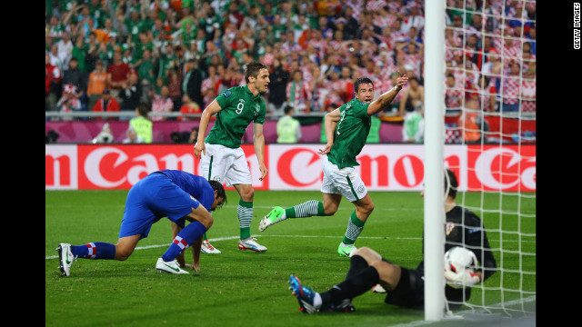 Ireland's Sean St Ledger ties up the game against Croatia.