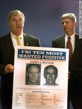 Special agent Barry Mawn and U.S. Attorney General Donald Stern hold a press conference naming Whitey Bulger to the FBI's Most Wanted List in August, 1999. After more than 16 years on the run, Bulger and Greig were captured in California.