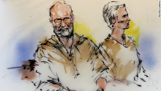 Bulger and Greig are shown during their arraignment in this courtroom sketch.