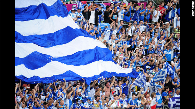 Fans cheer for Greece during its Group A match against the Czech Republic on Tuesday.
