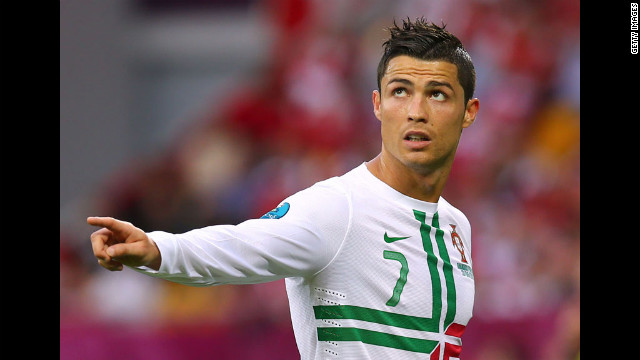 Cristiano Ronaldo of Portugal gestures during the match against Denmark.