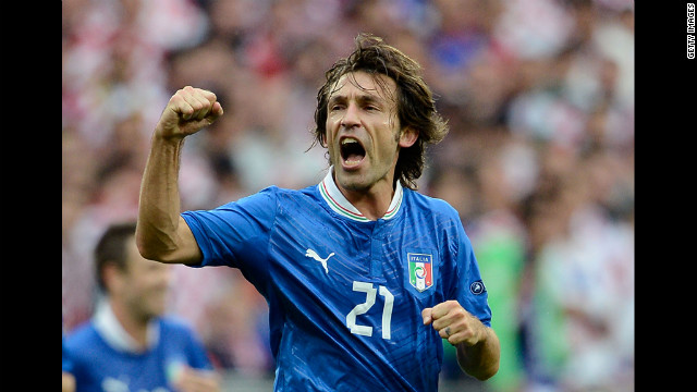 Andrea Pirlo of Italy celebrates scoring the opening goal against Croatia.