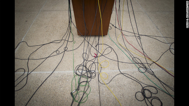 Mic cords abound as the media took over the courthouse lawn to cover the Jerry Sandusky trial. 