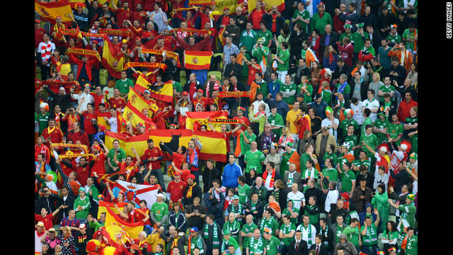 Fans make their voices heard during the Group C match between Spain and Ireland.