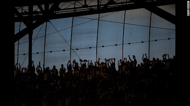 Football fans enjoy the atmopshere during the match between Czech Republic and Poland.