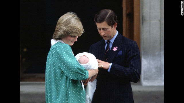 Prince Charles and Princess Diana leave St. Mary's Hospital in London with Prince William on June 22, 1982. A bulletin announced that the royal baby weighed 7 pounds, 1 1/2 ounces.