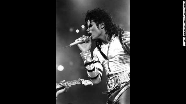 Jackson performs during the Bad tour at Wembley Stadium in London.