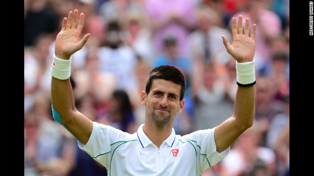 Djokovic celebrates his straight-sets victory over Ferrero June 25.