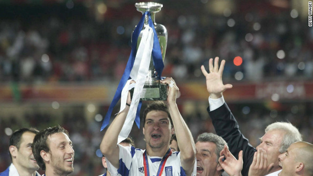 Ahead of Euro 2004 in Portugal, few thought Greece would get out of their group, let alone have any chance of lifting the Henri Delaunay trophy. After a shock win over the hosts in the opening match, victories over France in the quarterfinals and the much-fancied Czech Republic in the last four set up a rematch with Portugal in the final. Angelos Charisteas' first-half header gave Greece a stunning 1-0 win and their first major tournament win.