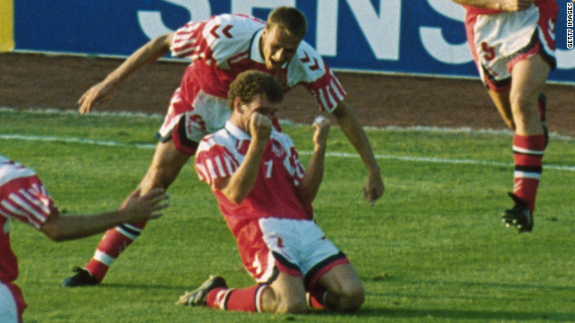 Denmark failed to even qualify for Euro '92 in Sweden and only received a place in the tournament when Yugoslavia were disqualified due to the conflict in the Balkans. The Danes made the most of their unexpected opportunity, progressing to the final where they beat Germany 2-0 thanks to goals from John Jensen (pictured) and Kim Vilfort.