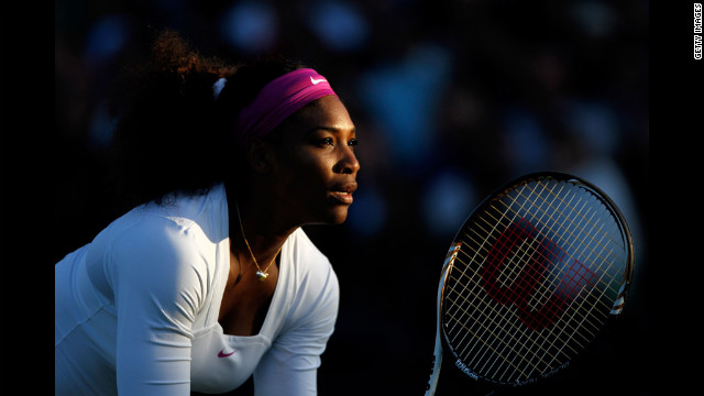 Serena Williams of the USA in action while playing with Venus Williams of the USA during their ladies' doubles second-round match against Maria Kirilenko and Nadia Petrova of Russia on Saturday.