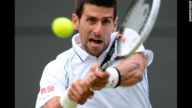 Serbia's Novak Djokovic plays a double-handed backhand shot during his men's singles quarterfinal match against Germany's Florian Mayer.