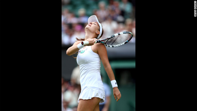 Radwanska celebrates after winning her Ladies' Singles semifinal match against Kerber on Thursday.