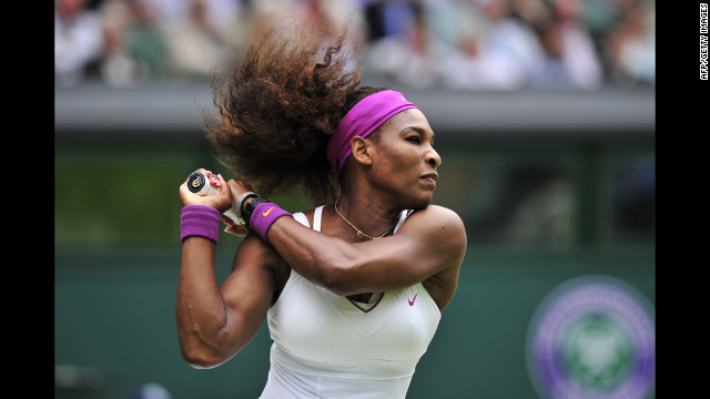 U.S. player Serena Williams plays a shot Thursday during her women's singles semifinal match against Victoria Azarenka of Belarus.