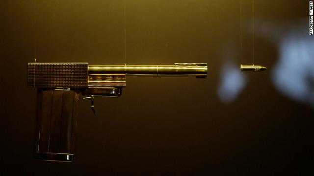 The golden gun, used by Bond Villian Francisco Scaramanga in "The Man With The Golden Gun," is located, naturally, in the Gold Room, which celebrates the gold anniversary of Bond on film.