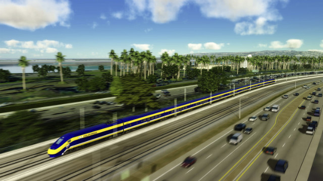 This computer-generated image depicts California's high-speed rail system.