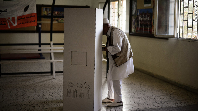 A man casts his vote at a Tripoli voting station on Saturday during Libya's General National Assembly election.