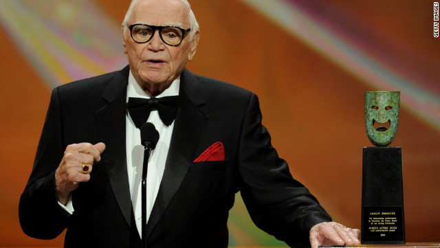 After receiving the life achievement award, Ernest Borgnine speaks onstage during the 17th Annual Screen Actors Guild Awards in Los Angeles on January 30, 2011.