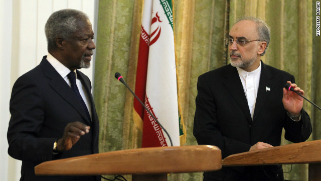 U.N. envoy Kofi Annan, pictured with Iranian Foreign Minister Ali Akbar Salehi, says Iran has a part to play in Syria crisis.