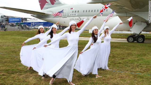 Flag dance ceremony to celebrate the unveiling of Qatar Airways' new Boeing 787 Dreamliner.
