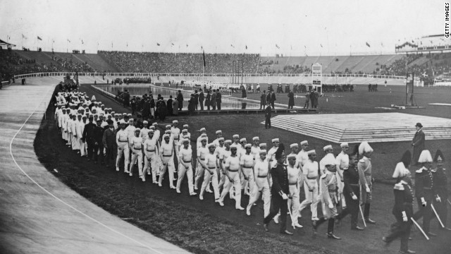 The Swedish team march past spectators during the opening ceremony, held on April 27.