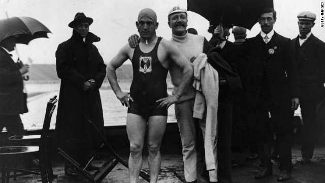 British swimmer Henry Taylor with his very proud trainer after winning the 400 meters. 