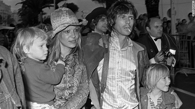 Keith Richards with girlfriend Anita Pallenberg and their two children at the Cannes Film Festival in 1971. Italian model Anita orginally dated Brian Jones before becoming Keith's partner from 1967 to 1979.