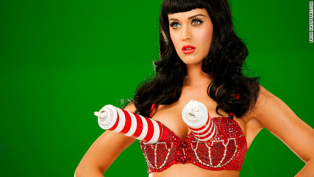 In addition to catchy songs, Katy Perry uses brightly colored costumes -- one of which spouts whipped cream from her bra -- to catch her audience's attention.