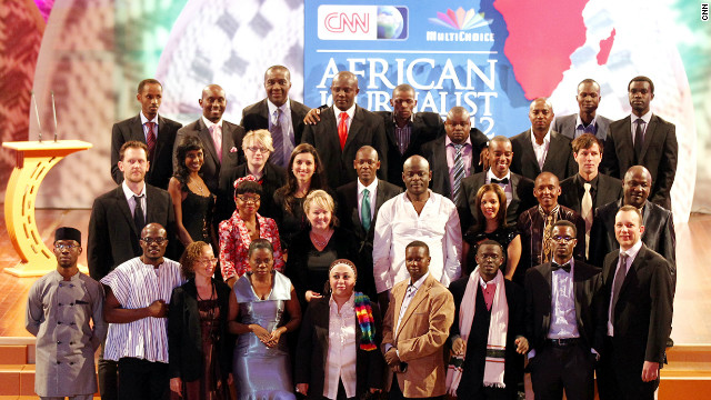 The finalists of the CNN African Journalist Awards 2012 gather on stage.