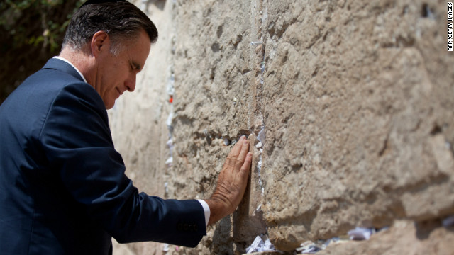 Mitt Romney visits the Western Wall on in Jerusalem's old city on Sunday, July 29, during his visit to Israel.