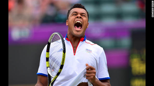 Jo-Wilfried Tsonga of France screams out after losing a point during the men's singles second-round tennis match at Wimbledon on Tuesday.