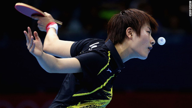 China's Ning Ding plays a forehand during a women's singles table tennis quarterfinal match on Tuesday. 