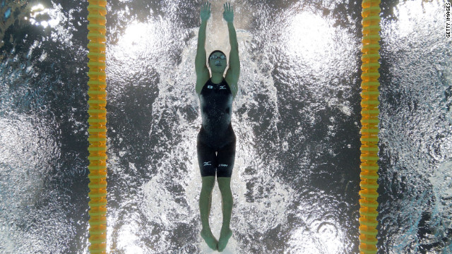 Natsumi Hoshi of Japan competes in the women's 200-meter butterfly heat on Tuesday.