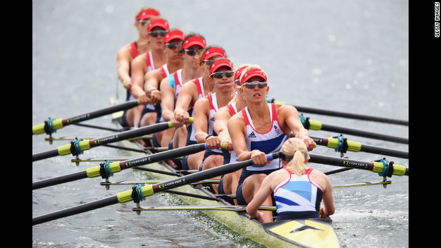 Great Britain competes in the women's eight rowing Tuesday in Windsor, England.
