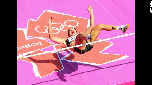 Sarah Cowley of New Zealand competes in the women's heptathlon high jump.