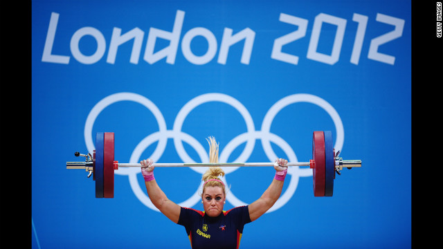Lidia Valentin Perez of Spain competes in the women's 75-kilogram weightlifting final.