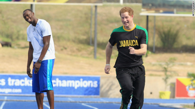 So much so that even royalty wants to be photographed next to Bolt. Here Prince Harry from the British royal family briefly threatens Bolt's sprint dominance during an official visit to Jamaica.