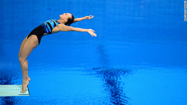 Russia's Nadezda Bazhina competes in the preliminary round of the women's 3-meter springboard diving event on Friday.