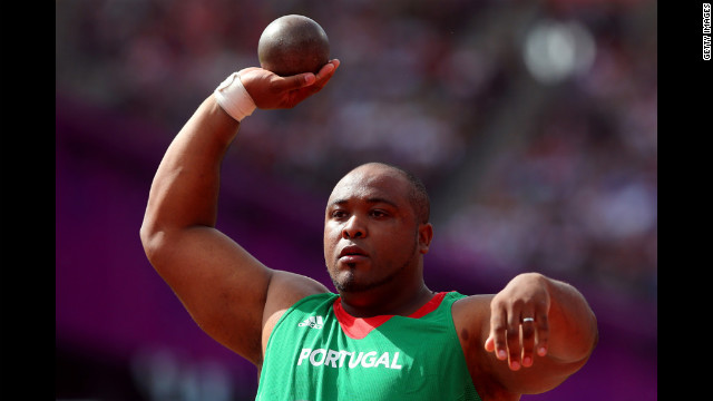 Marco Fortes of Portugal competes in the men's shot put qualification.